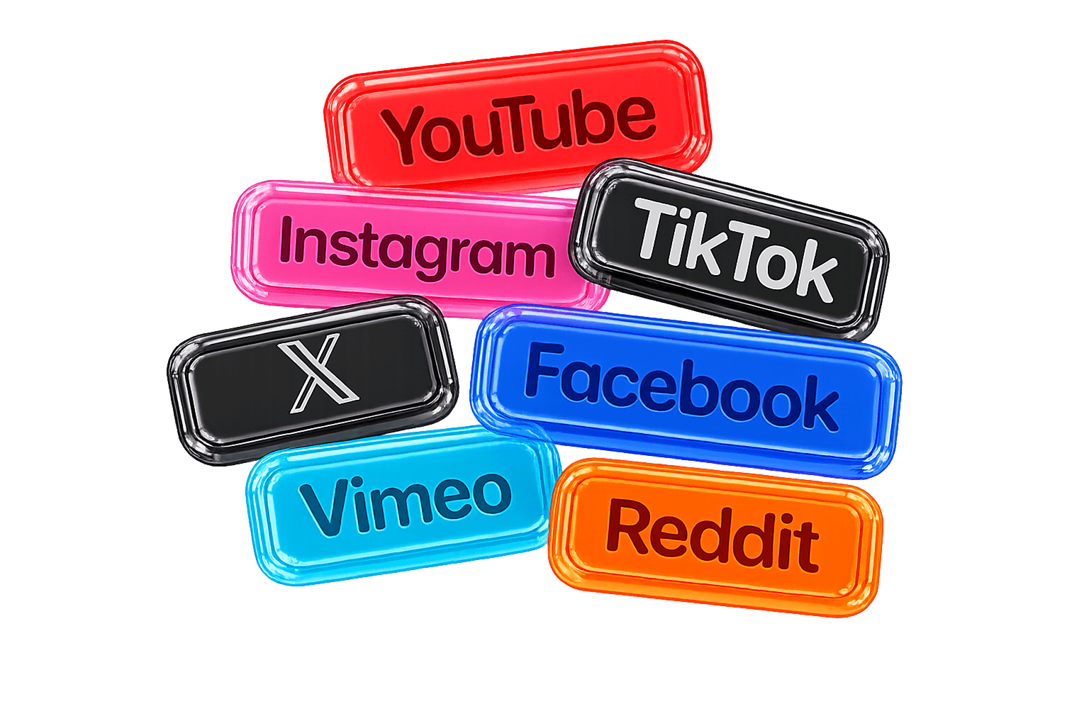 YouTube, Instagram, TikTok, X, Facebook, Vimeo, Reddit