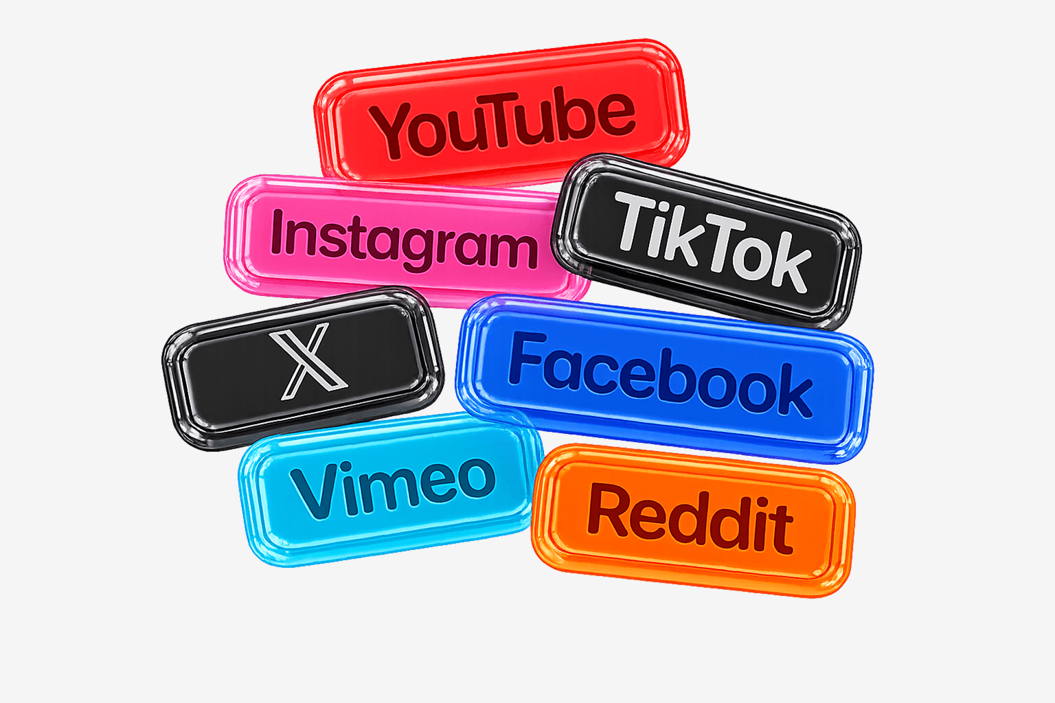 YouTube, Instagram, TikTok, X, Facebook, Vimeo, Reddit